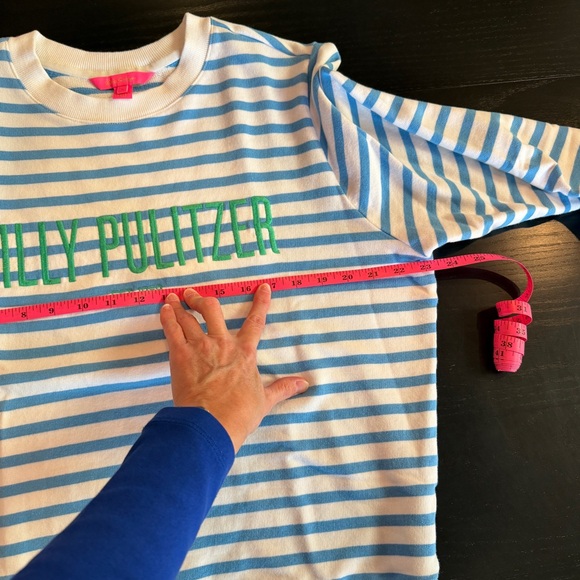 Lilly Pulitzer Ballad Sweatshirt in Lunar Blue Striped Green Embroidered Logo - Picture 10 of 12